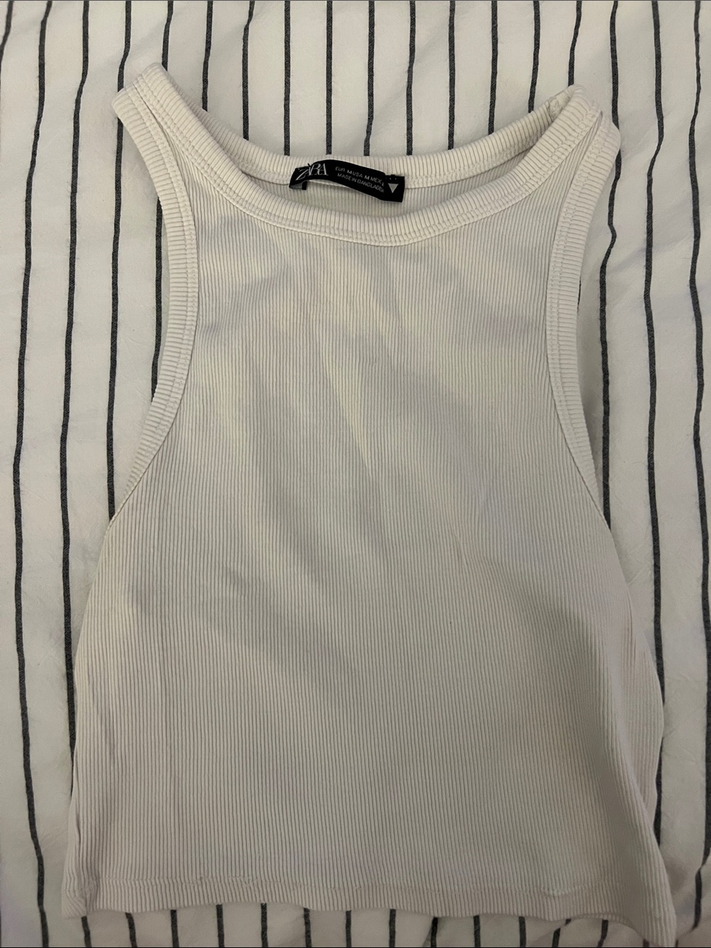 Zara White Ribbed High-Neck Tank Top